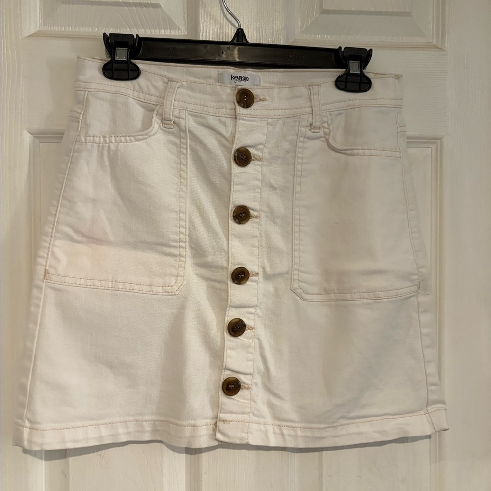 Kensie Off-White Button-Front Jean Skirt